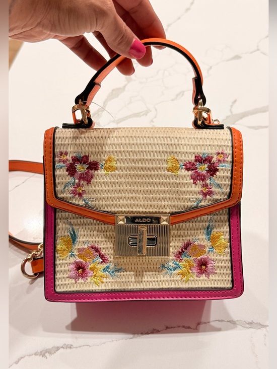 Aldo Handbags - ALDO Floral Embroidered Straw Top Handle Crossbody Bag Pink Orange⁠ Strap